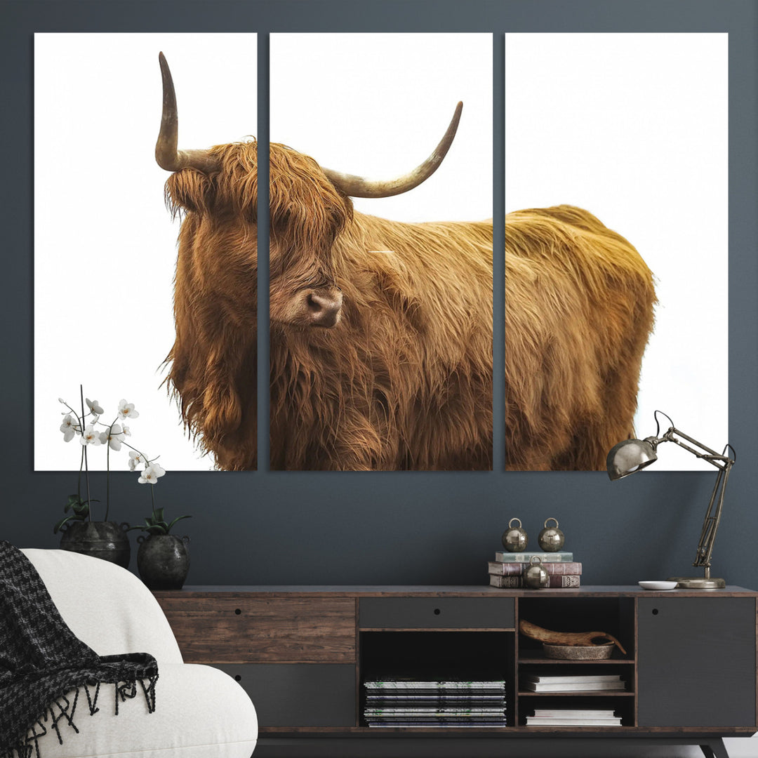 Highland Cow Wall Art Canvas Print, Scottish Bull Print, Framed Rustic Farmhouse Art Print, Large Country Animal Printing Perfect for Farmhouse Decor