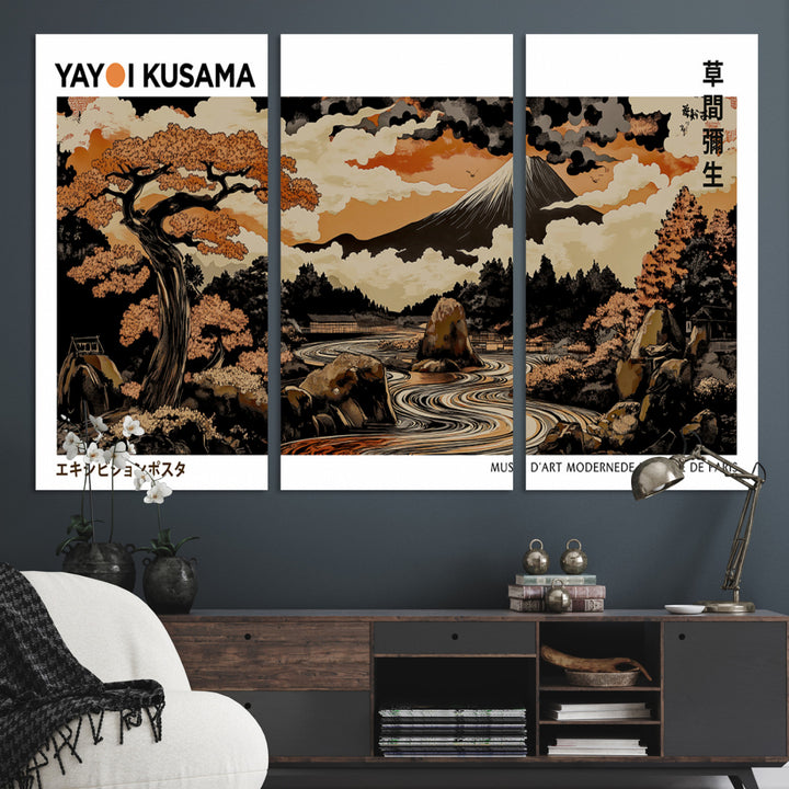 Modern Japanese Wall Art Print Yayoi Kusama Canvas Wall Art Abstract Mount Fuji Canvas Print Japanese Landscape Art Printing