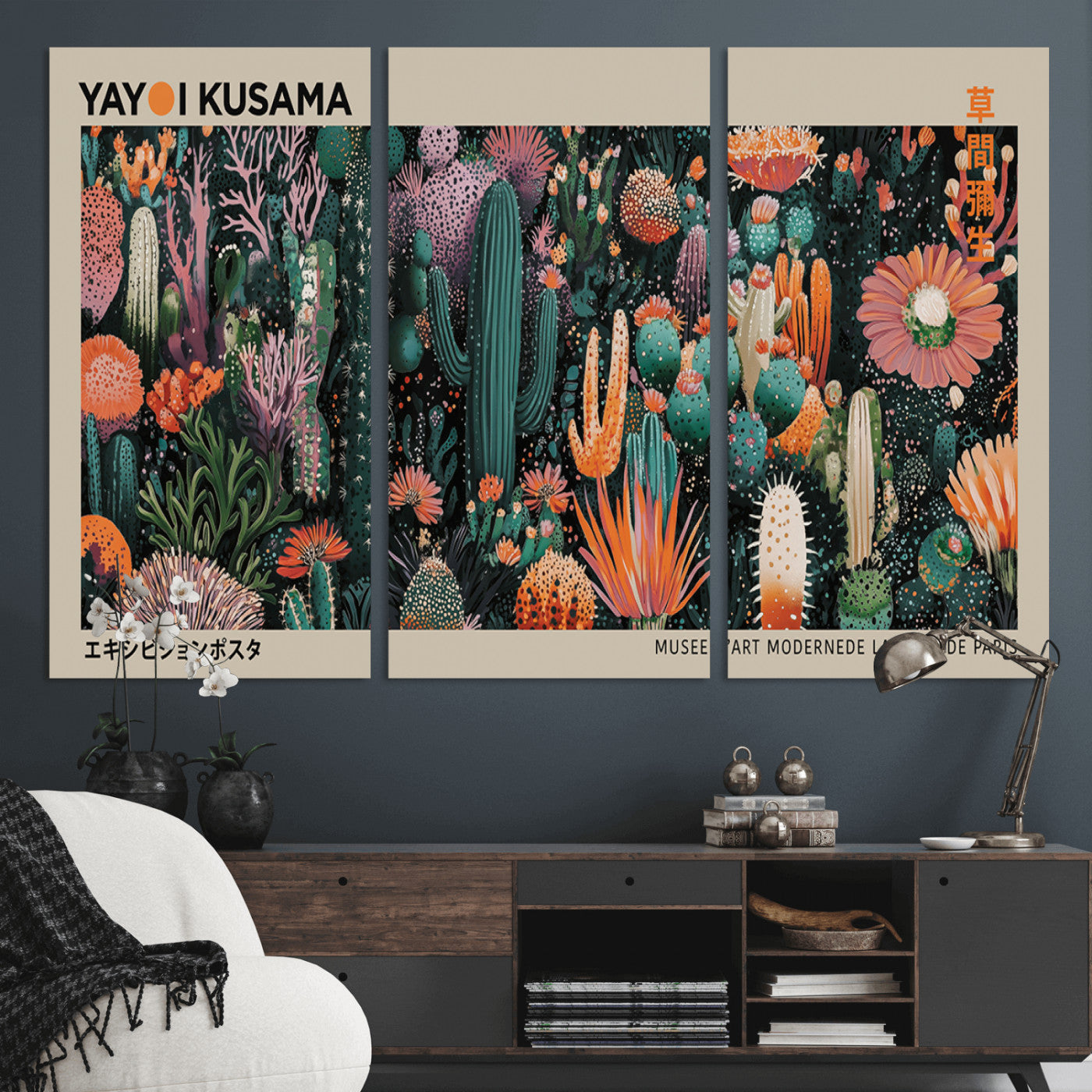 MGV-CV-48X32-3P - Yayoi Kusama Art Print, Yayoi Kusama Canvas Wall Art, Abstract Mount Fuji Canvas Print, Japanese