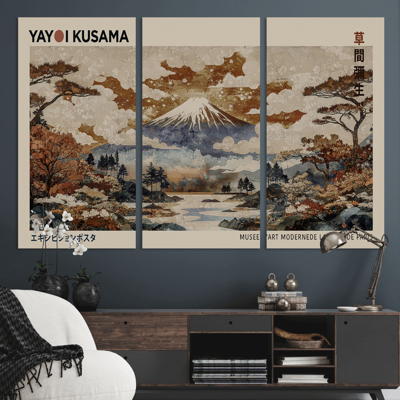 MGV-CV-48X32-3P - Yayoi Wall Art: Transform Your Space, Modern Japanese Wall Art Print Yayoi Kusama Canvas Wall Art