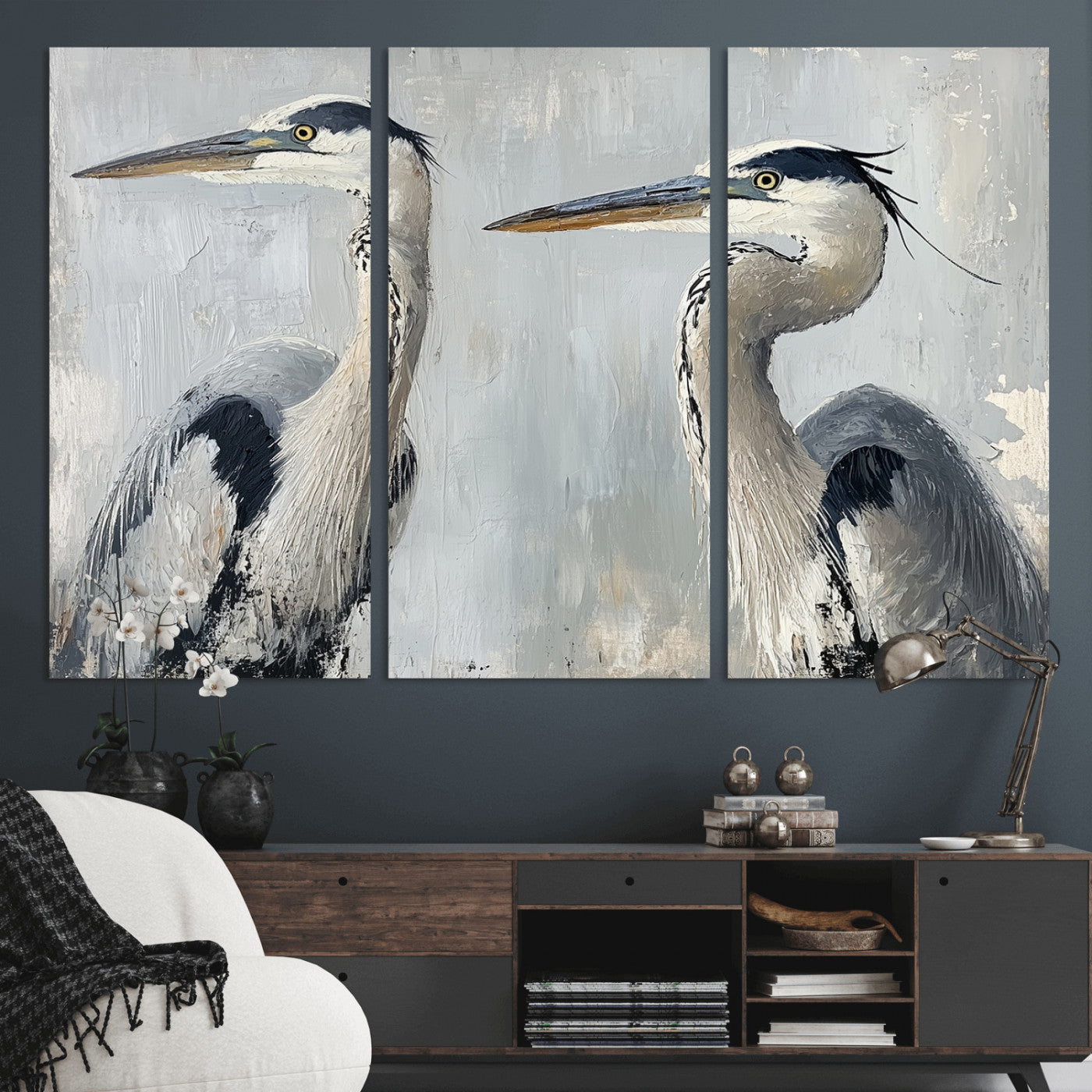 MGV-CV-48X32-3P - Bird Canvas Decor Wall Art Canvas Print, Framed Coastal Bird Pair Art Picture Print, Minimalist Wildlife Wall Perfect Coastal Minimalist Decor Artwork