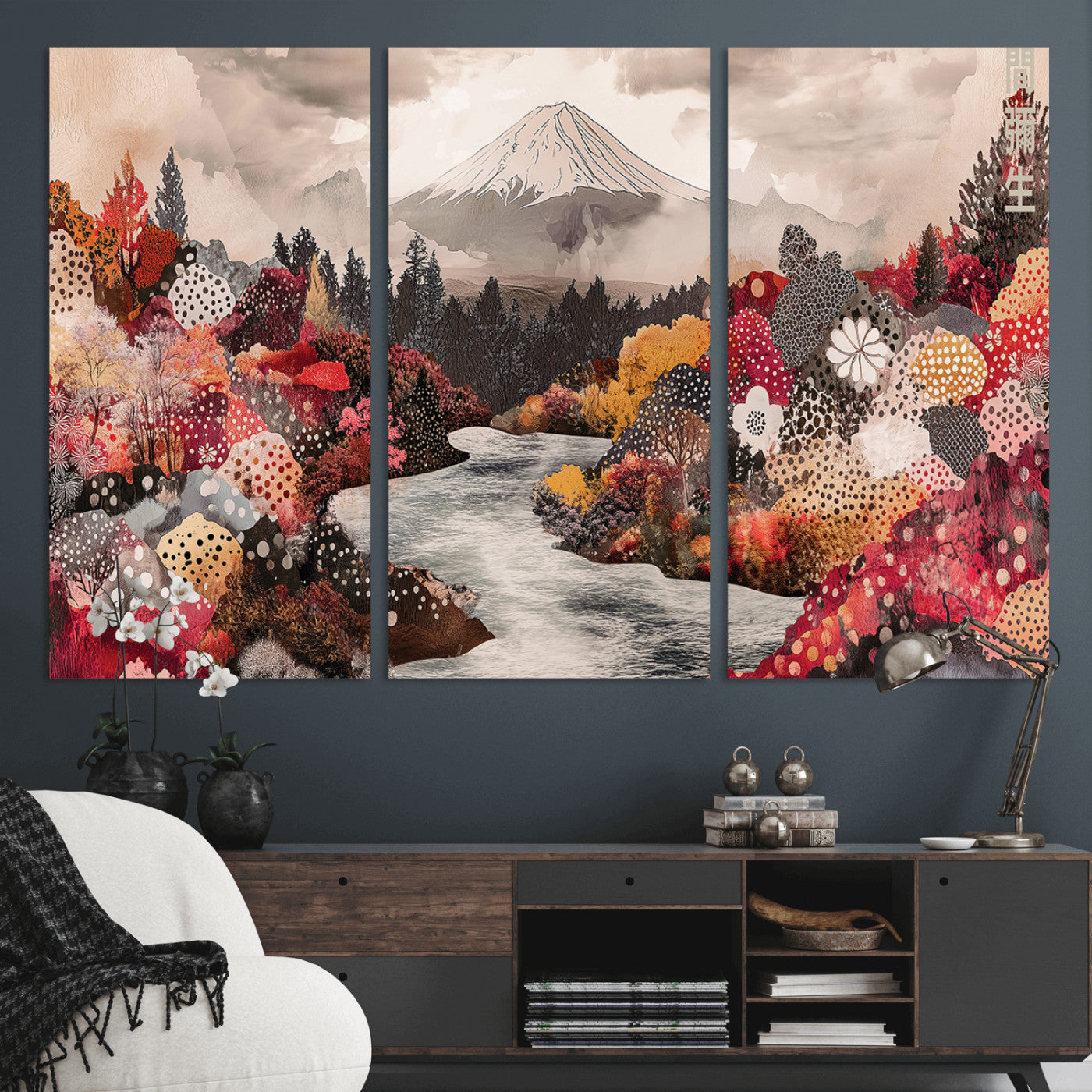 MGV-CV-48X32-3P - Mountain Wall Art Wall Art Canvas Print, Framed Autumn Forest Art Picture Print, Cottagecore Landscape Perfect Cottagecore Boho Decor Artwork