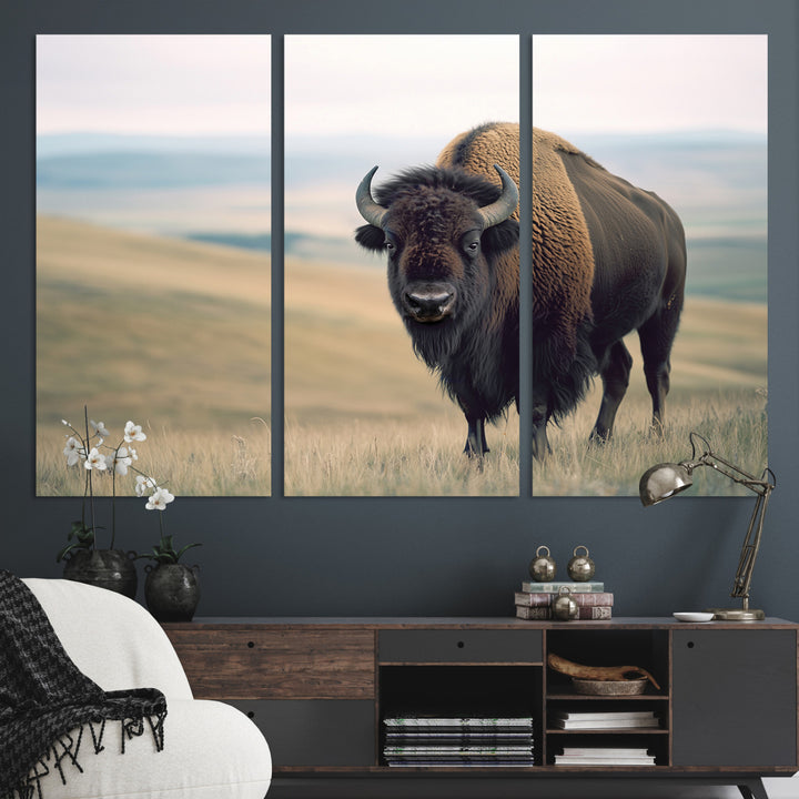 Bison Wall Art Wall Art Canvas Print, Buffalo Canvas Print Print, Framed American Bison Decor Art Print, Large Frontier Style Printing Perfect