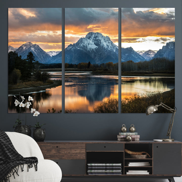 Mountain Sunset Wall Art Canvas Print, Framed Alpine Wilderness Art Picture Print, Golden Hour Perfect Wilderness Decor Artwork