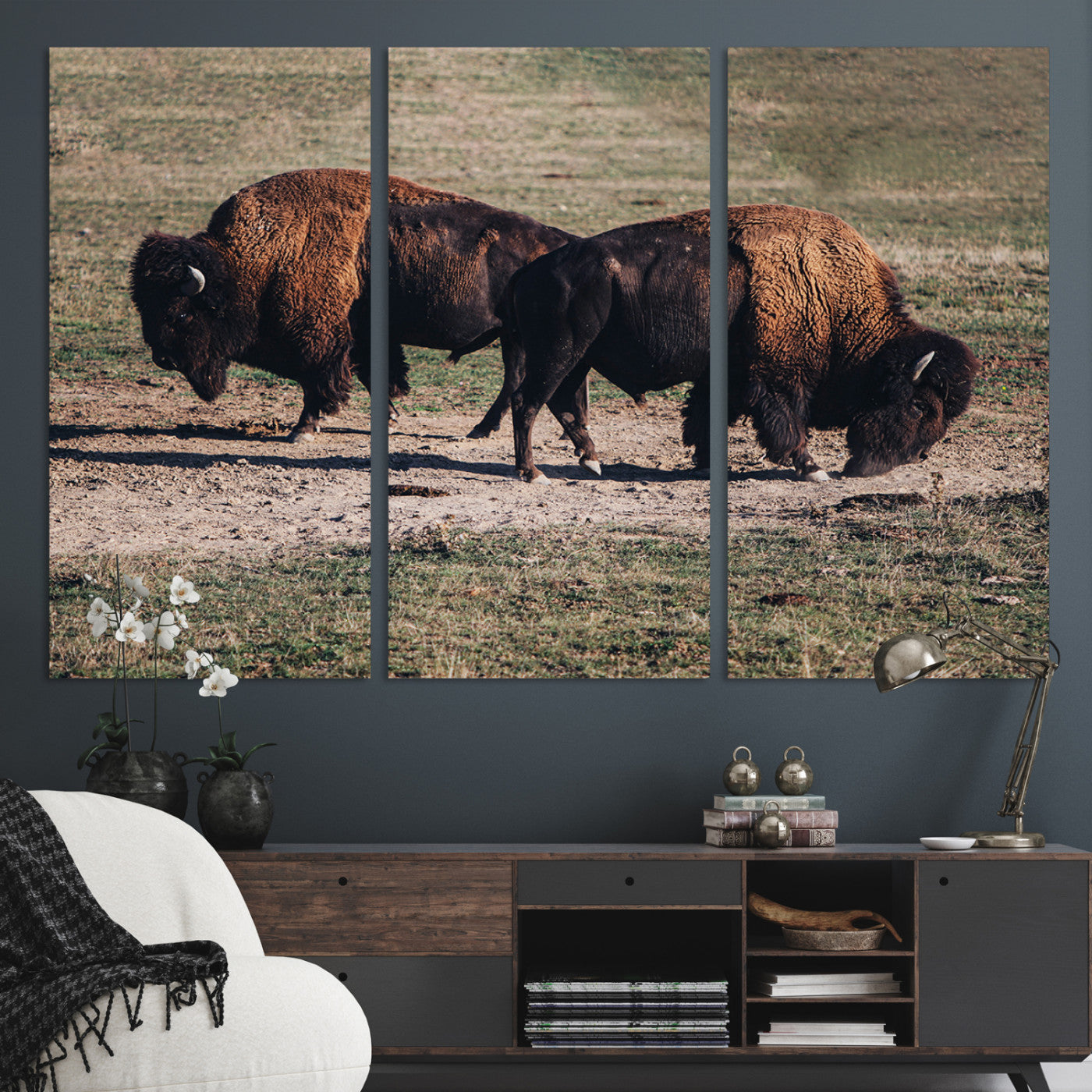 58141885-MGV-CV-36X24-Bison Photography Wall Art Canvas Print, Framed Western Wildlife Art Picture Print, Modern Ranch Perfect Western Rustic Decor Artwork