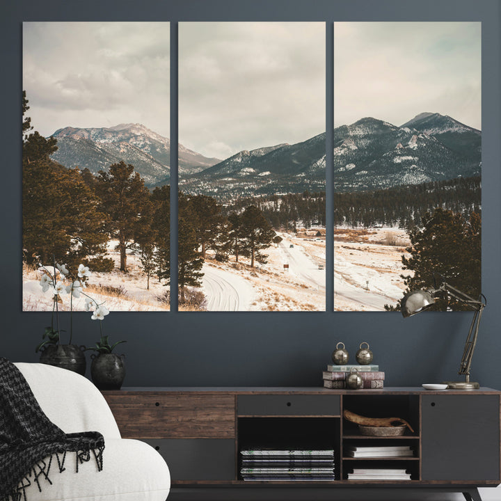 Mountain Landscape Wall Art Canvas Print, Framed Snowy Peaks Art Picture Print, Alpine Aesthetic Perfect Rustic Winter Decor Artwork