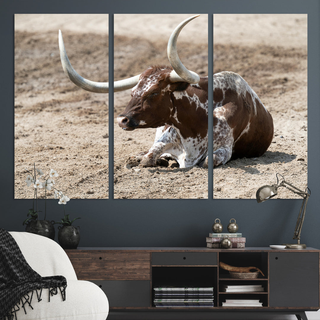 Texas Longhorn Wall Art Canvas Print, Framed Country Living Art Picture Print, Farmhouse Perfect Western Decor Artwork