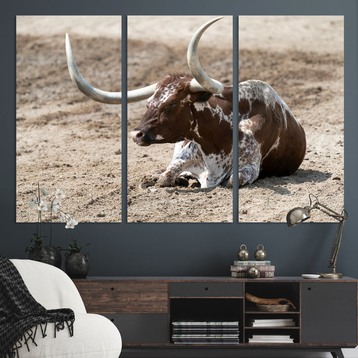 Texas Longhorn Wall Art Canvas Print, Framed Country Living Art Picture Print, Farmhouse Perfect Western Decor Artwork