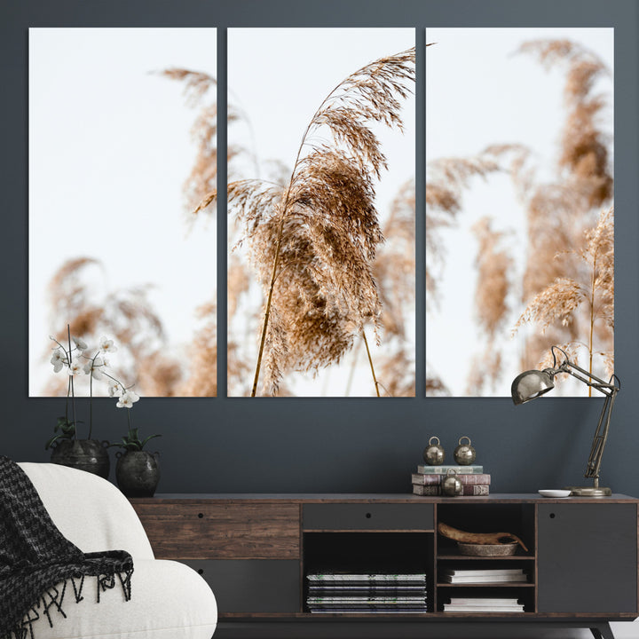 Pampas Grass Wall Art Canvas Print, Framed Neutral Tones Art Picture Print, Minimalist Nature Perfect Boho Decor Artwork