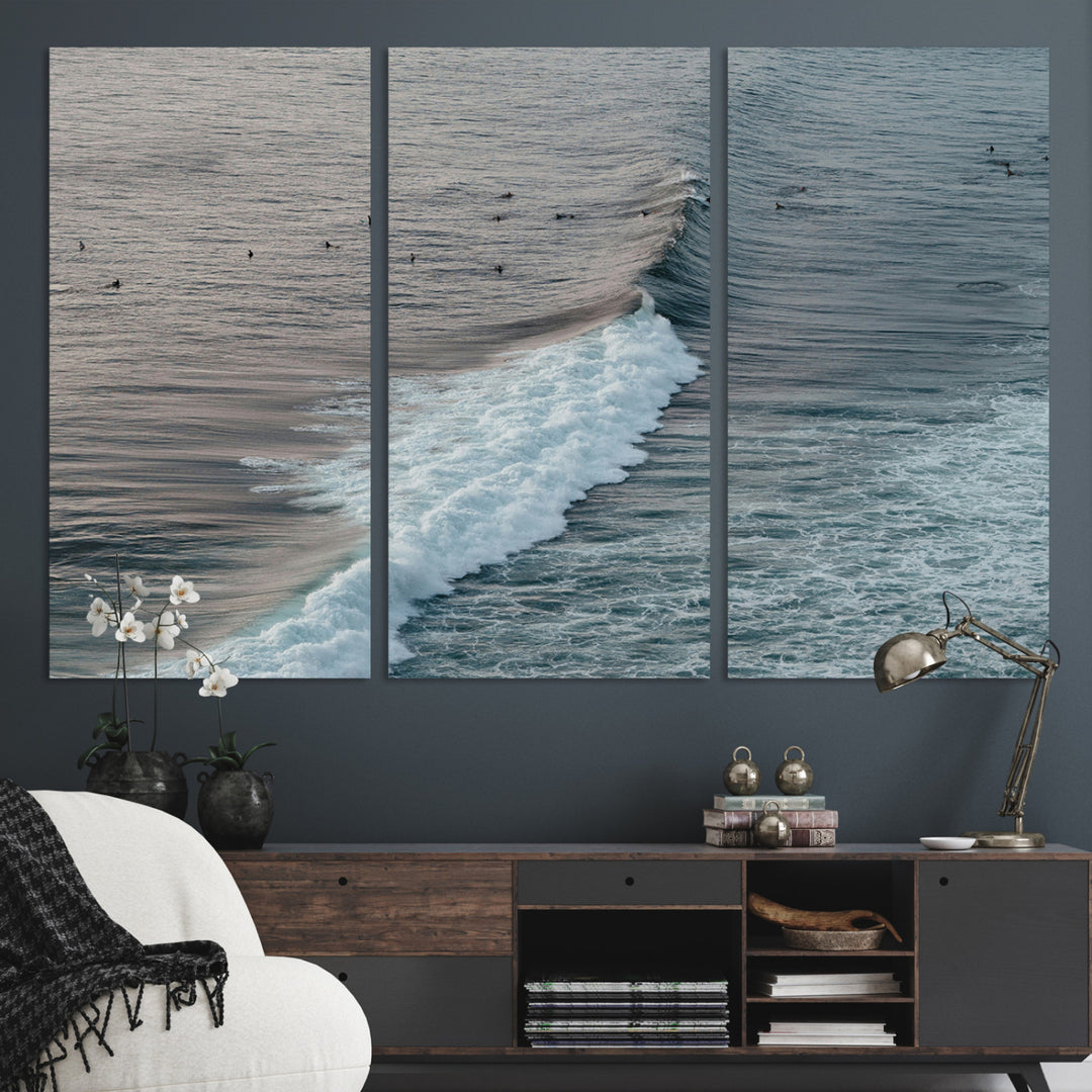 Ocean Waves Wall Art Canvas Print, Framed Coastal Serenity Art Picture Print, Surf Perfect Coastal Decor Artwork