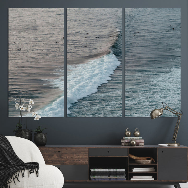 Ocean Waves Wall Art Canvas Print, Framed Coastal Serenity Art Picture Print, Surf Perfect Coastal Decor Artwork