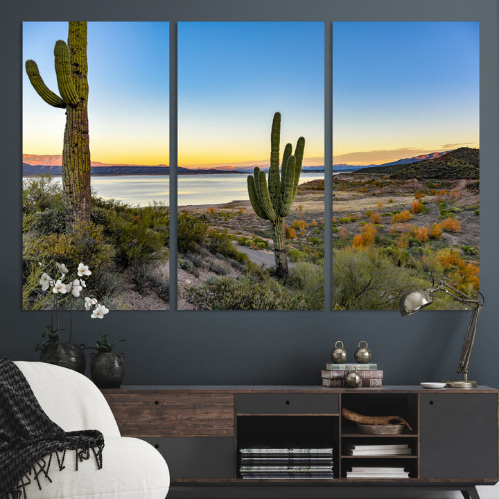 Saguaro Cactus Wall Art Canvas Print, Framed Desert Sunset Art Picture Print, Southwestern Perfect Southwestern Decor Artwork