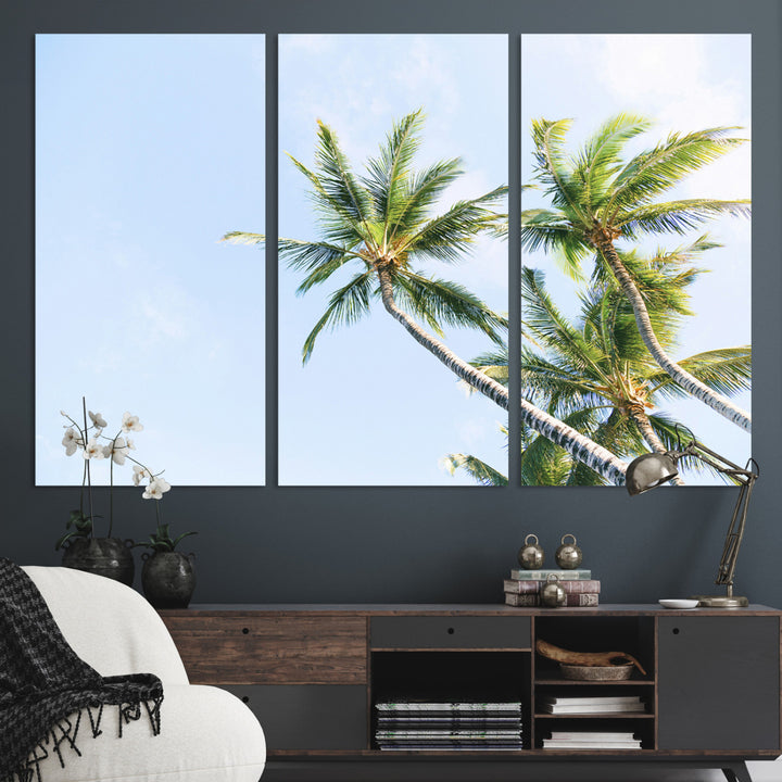 Palm Trees Wall Art Canvas Print, Framed Tropical Art Picture Print, Coastal Perfect Tropical Decor Artwork