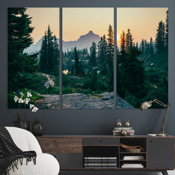 Mountain Wall Art Canvas Print, Framed Forest Serenity Art Picture Print, Mountain Perfect Rustic Decor Artwork