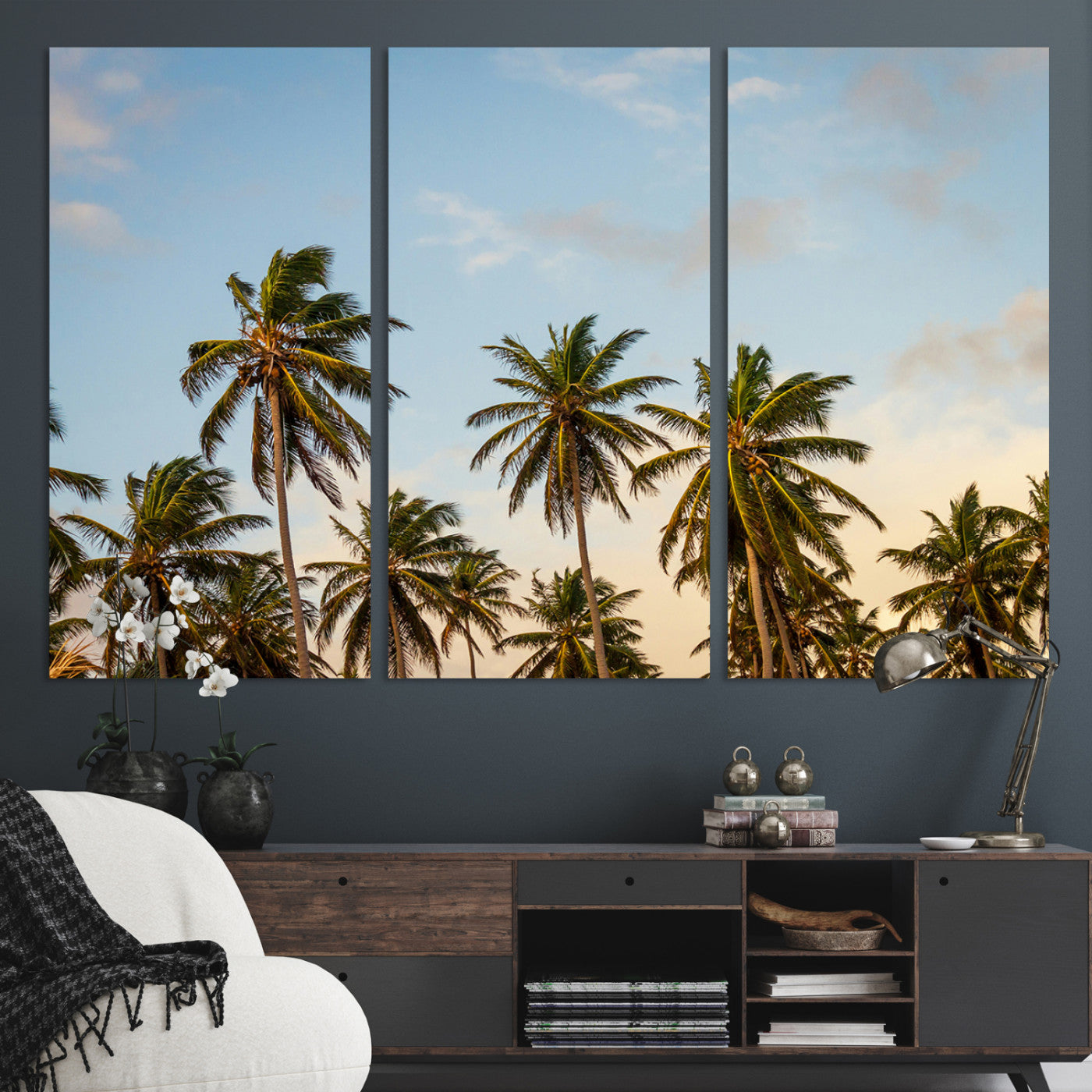 99033771-MGV-CV-36X24-Palms Wall Art Canvas Print, Framed Tropical Art Picture Print, Coastal Perfect Coastal Decor Artwork