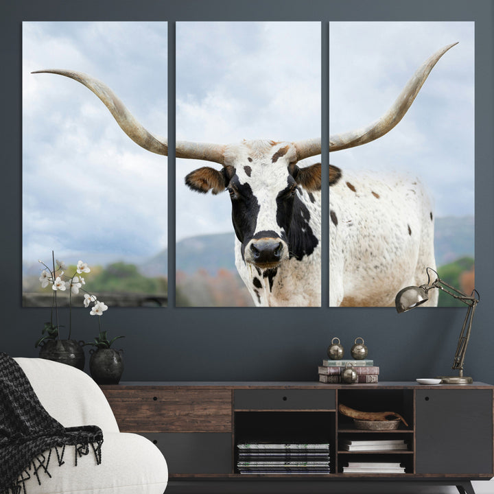 Texas Longhorn Wall Art Canvas Print, Framed Western Rustic Art Picture Print, Farmhouse Decor Perfect Farmhouse Decor Artwork