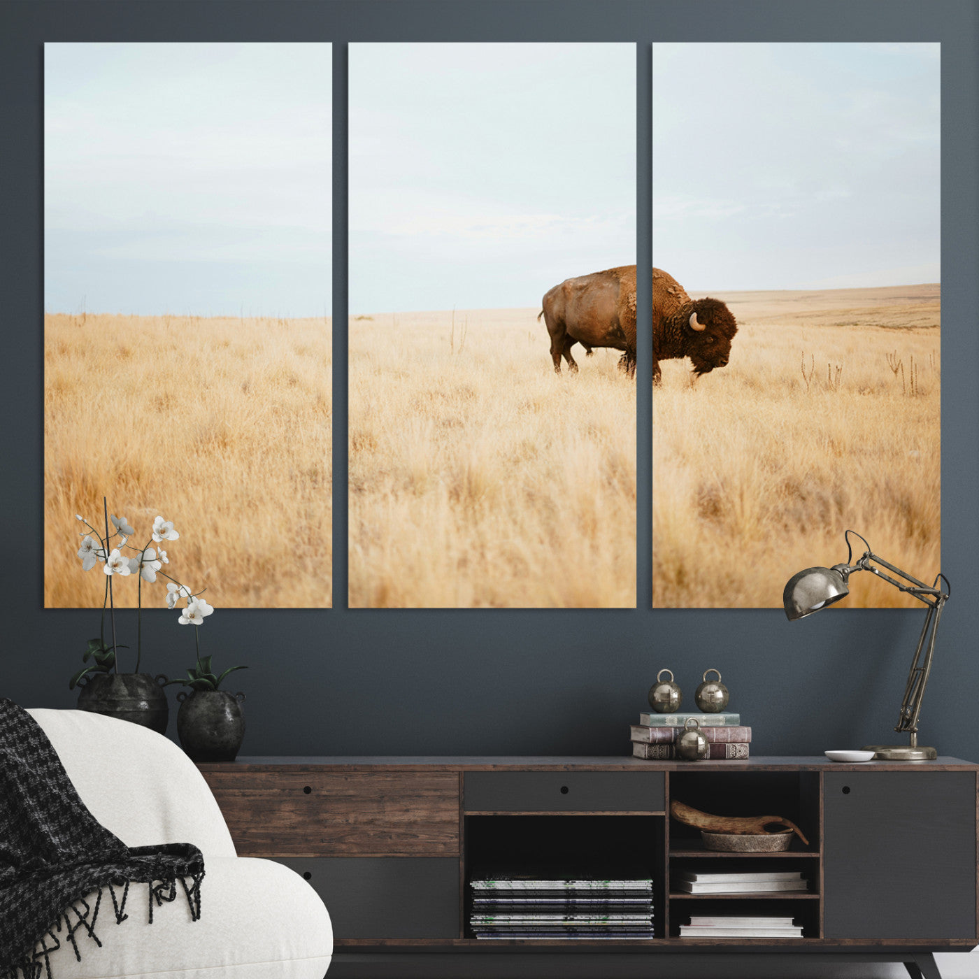 61392510-MGV-CV-36X24-Buffalo Wall Art Canvas Print, Framed Western Wildlife Wall Decor Art Picture Print, Rustic Farmhouse Art Perfect Rustic Western Decor