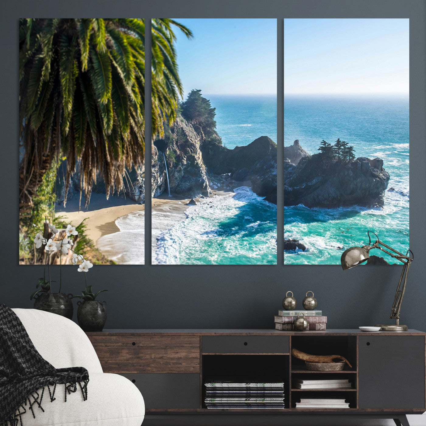 49714835-MGV-CV-36X24-Big Sur Photography Wall Art Canvas Print, Framed California Coastline Art Picture Print, Tropical Seascape Perfect Coastal Minimalist Decor