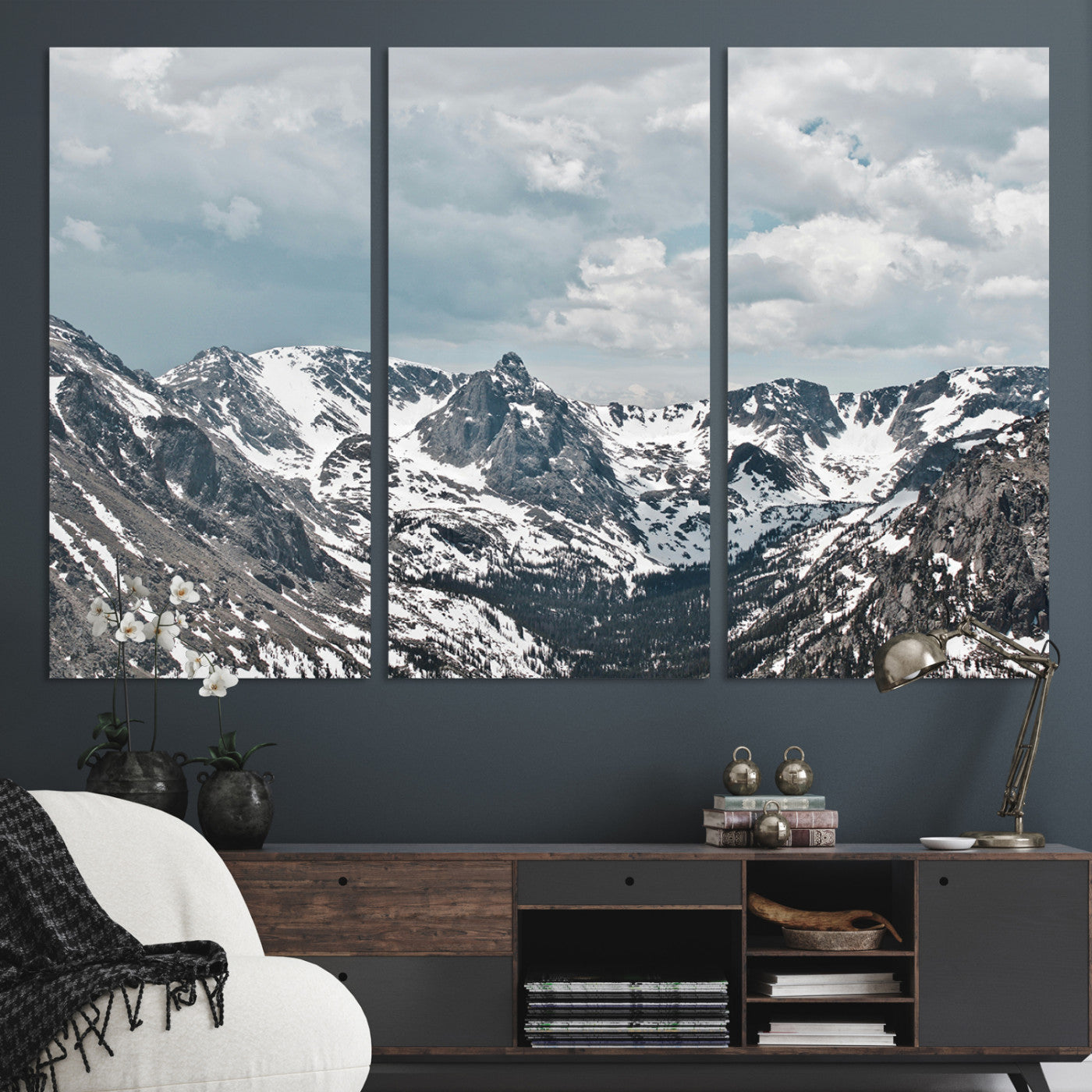 94074619-MGV-CV-36X24-Snowy Peaks Wall Art Canvas Print - Framed Alpine Wilderness Art, Alpine Wall Art Canvas, Mountain Escape Perfect Winter Serenity Decor