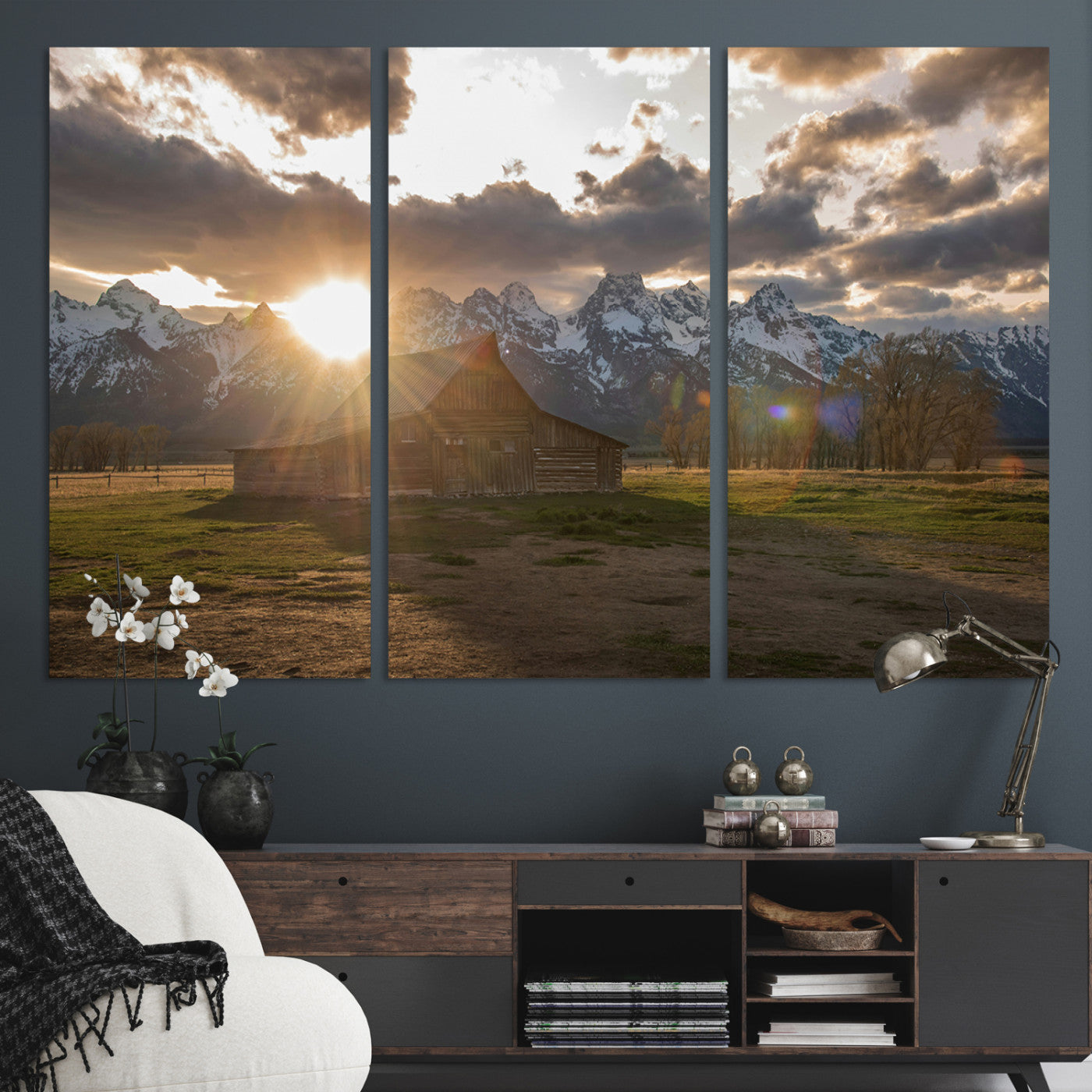 52555760-MGV-CV-36X24-Snowy Peaks Wall Art Canvas Print, Framed Nature Escape Art Picture Print, Rustic Charm Perfect Rustic Western Decor Artwork