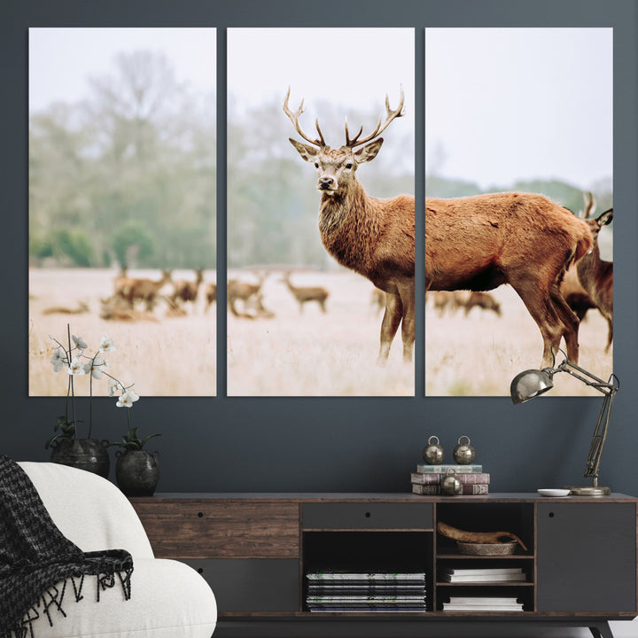Rustic Nature Print Wall Art Canvas Print, Framed Deer Canvas Wall Art Art Picture Print, Nordic Animal Art Perfect Rustic Nature Decor