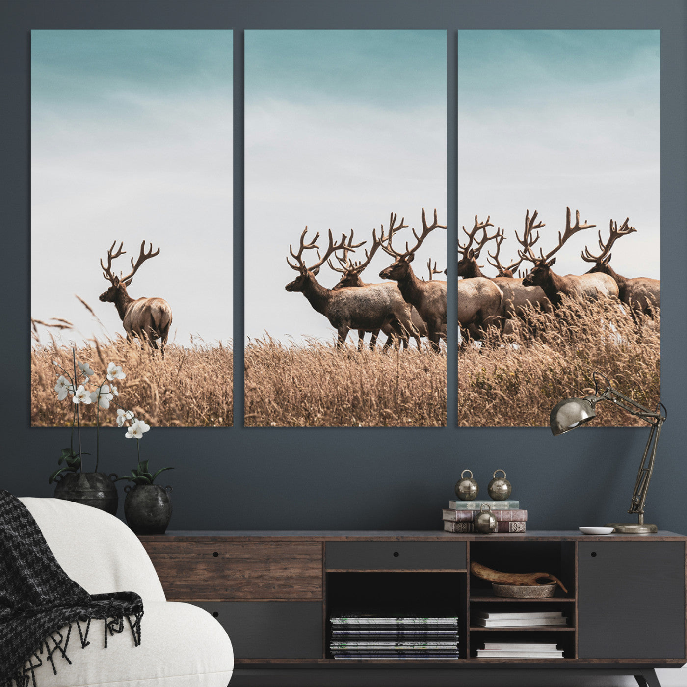 81594705-MGV-CV-36X24-Elk Herd Wall Art Canvas, Antler Canvas Print, Framed Wildlife Photography Art Picture Print, Rustic Nature Print Perfect Rustic Wildlife
