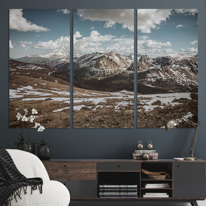 Mountain Landscape Wall Art Canvas Print, Framed Snowy Peaks Art Picture Print, Rugged Highlands Perfect Rustic Adventure Decor Artwork