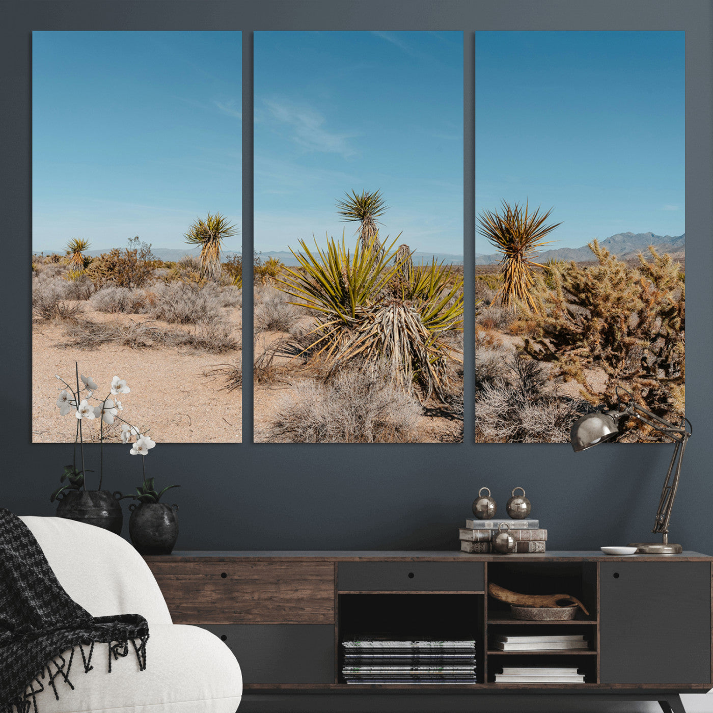 MGV-CV-48X32-3P - Joshua Tree Wall Art Canvas Print, Framed Desert Landscape Art Picture Print, Warm Earth Tones Perfect Southwestern Minimalist Decor Artwork