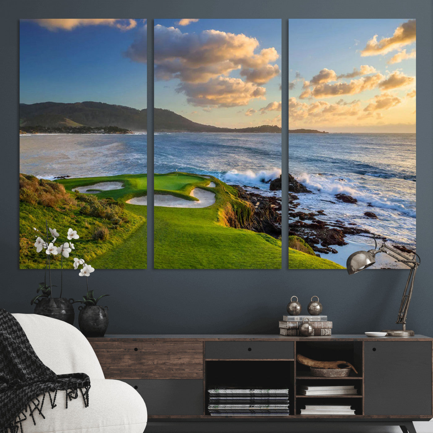 MGV-CV-48X32-3P - Pebble Beach Golf Links Wall Art Canvas Print – Iconic Coastal Golf Course Artwork, Perfect for