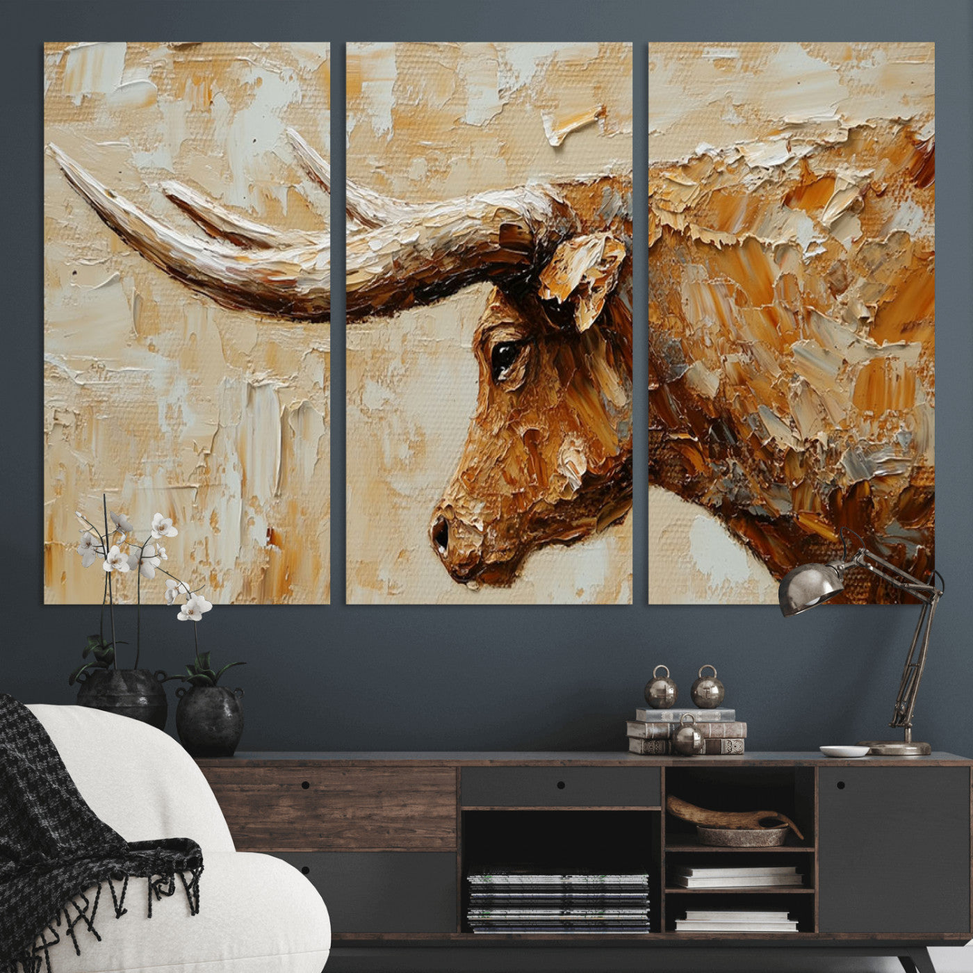 69611428-MGV-CV-36X24-Rustic Longhorn Bull Wall Art Canvas Print – Vintage Western Cattle Painting, Texas Steer Artwork for Ranch, Farmhouse or Cowboy Decor