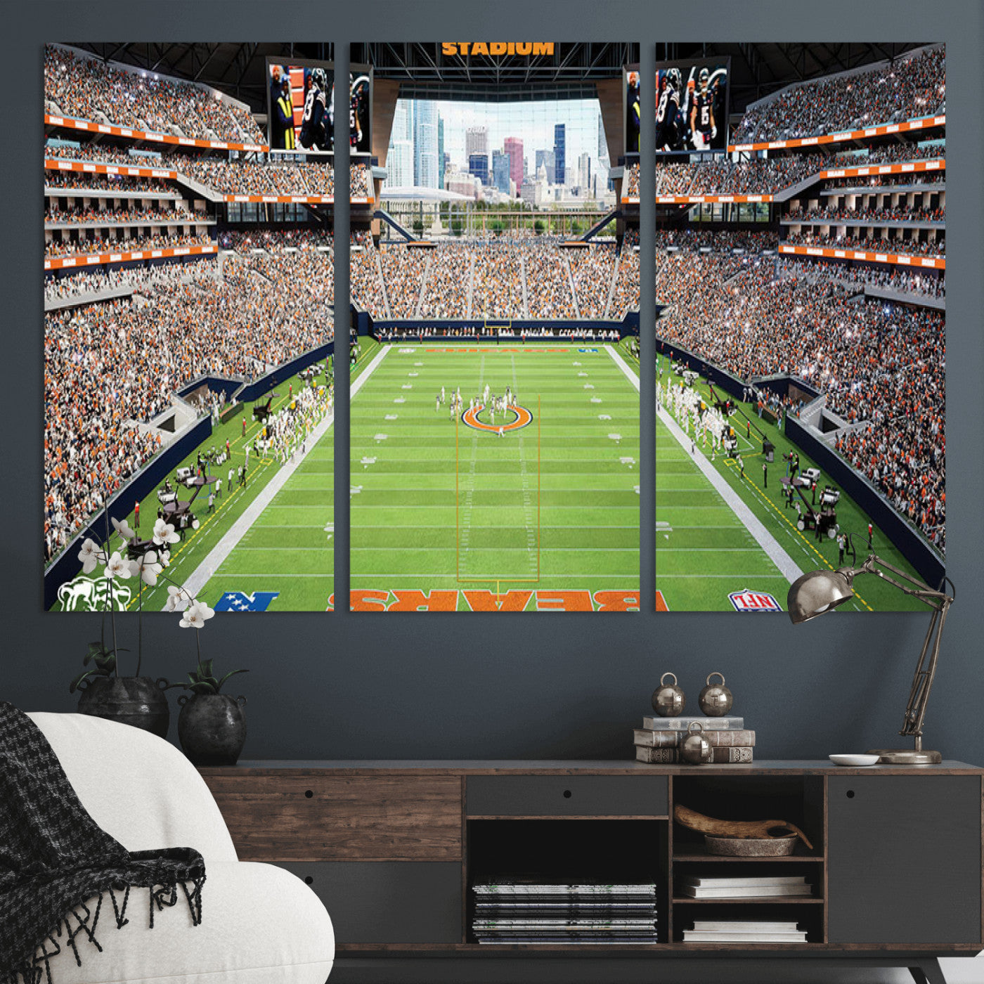76935553-MGV-CV-36X24-Chicago Bears Soldiers Field Wall Art Canvas Print – Framed Football Stadium Artwork for Sports Fans, Soldier Field Skyline Canvas Decor for Game Room or Man Cave