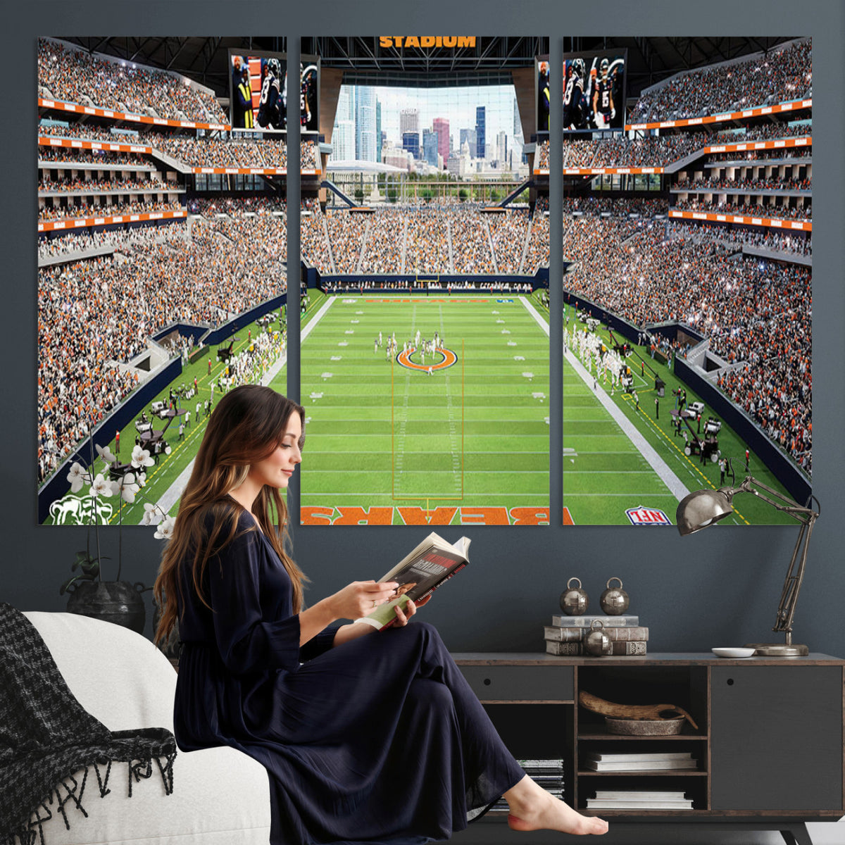 76935553-PAN-FL-20X10 - Chicago Bears Soldiers Field Wall Art Canvas Print, Home Office Wall Decor
