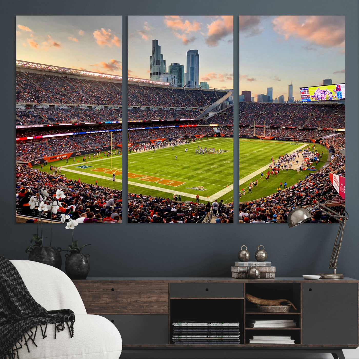 MGV-CV-48X32-3P - Chicago Bears Soldiers Field Wall Art Canvas Print – Framed Football Stadium Artwork for Sports