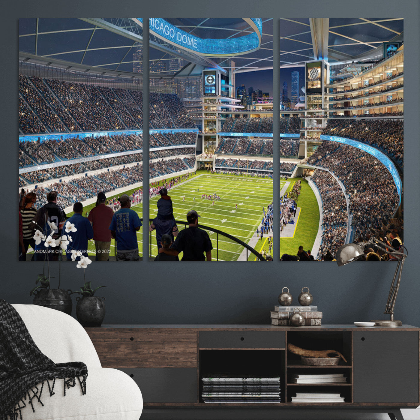 41816511-MGV-CV-36X24-Chicago Bears Soldiers Field Wall Art Canvas Print – Framed Football Stadium Artwork for Sports Fans, Soldier Field Skyline Canvas Decor for Game Room or Man Cave