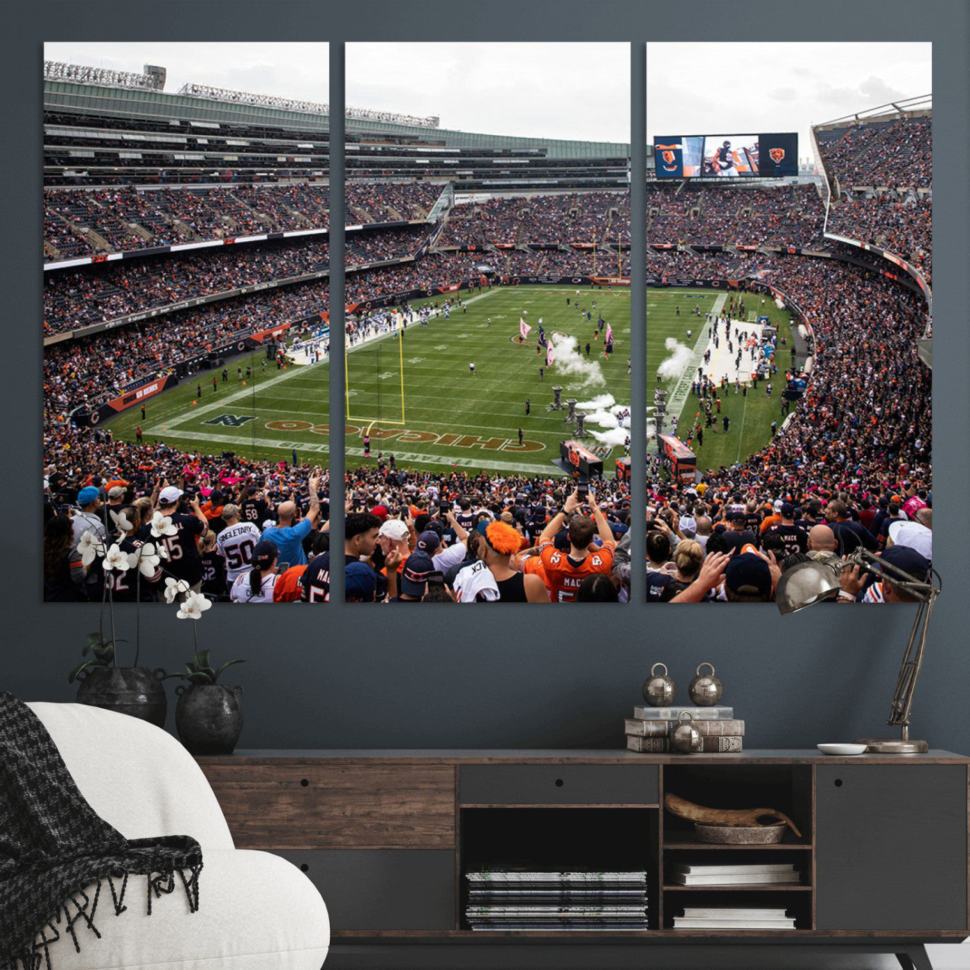 18347149-MGV-CV-36X24-Chicago Bears Soldiers Field Wall Art Canvas Print – Framed Football Stadium Artwork for Sports Fans, Soldier Field Skyline Canvas Decor for Game Room