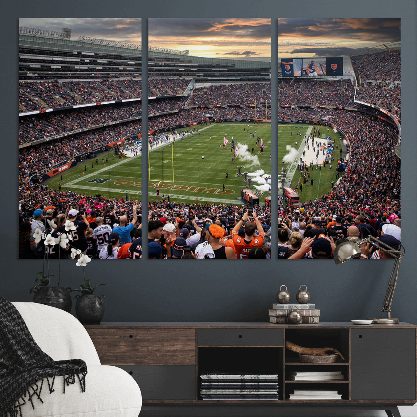 87578930-MGV-CV-36X24-Chicago Bears Soldiers Field Wall Art Canvas Print – Framed Football Stadium Artwork for Sports Fans, Soldier Field Skyline Canvas Decor for Game Room or Man Cave