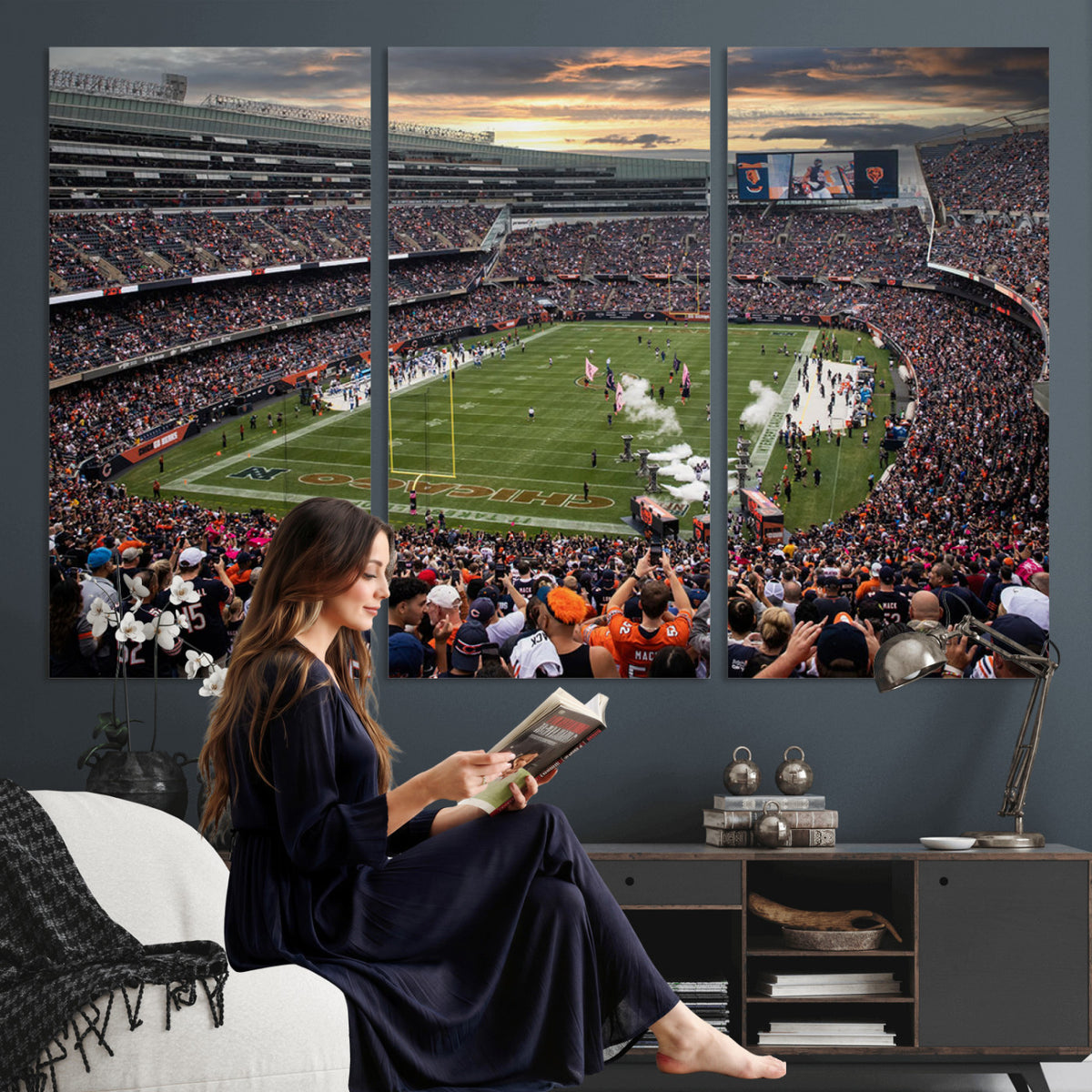 87578930-PAN-FL-20X10 - Chicago Bears Soldiers Field Wall Art Canvas Print, Home Bar Wall Decor