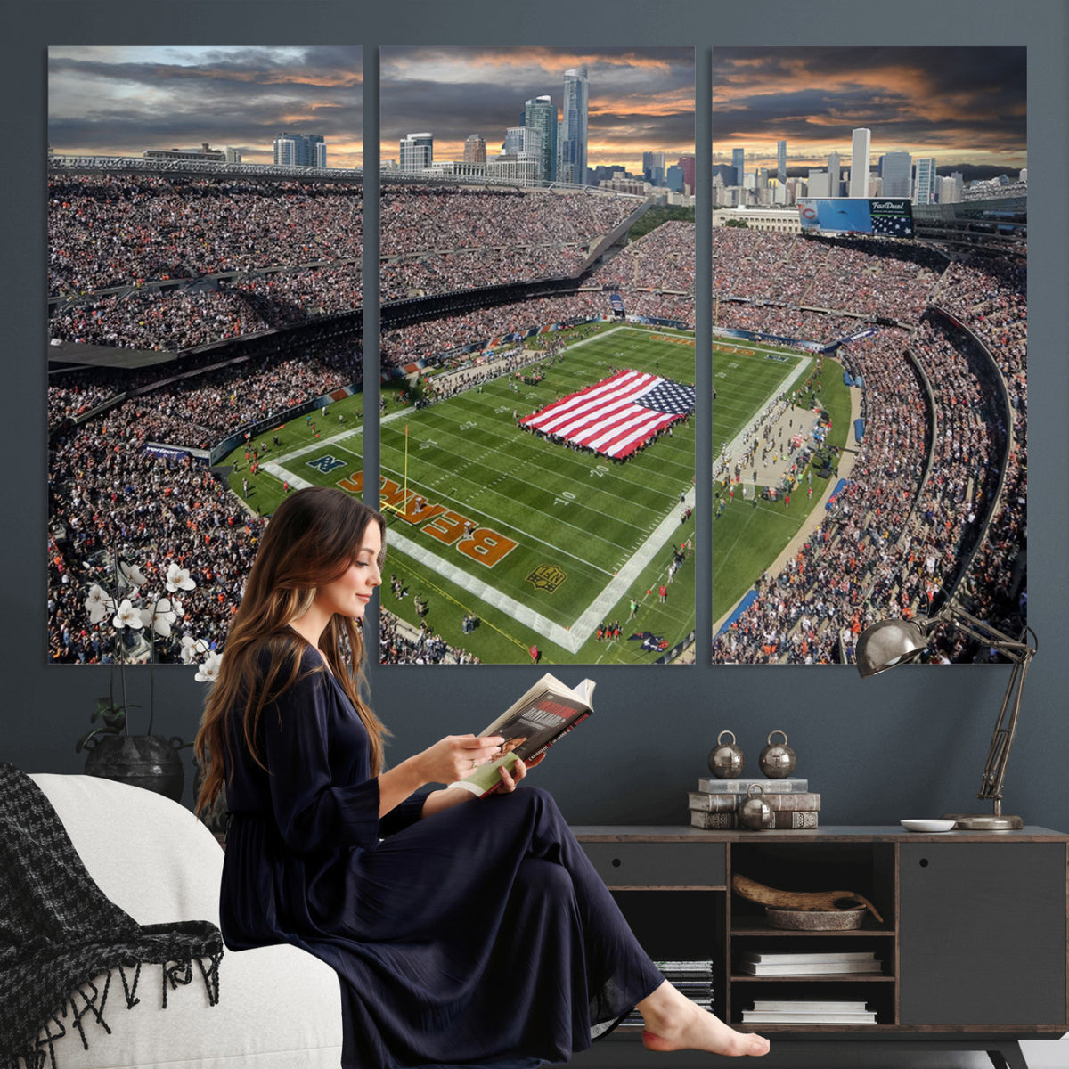 98106777-PAN-FL-20X10 - Chicago Bears Soldiers Field Wall Art Canvas Print, Extra Large Game Room Wall Decor