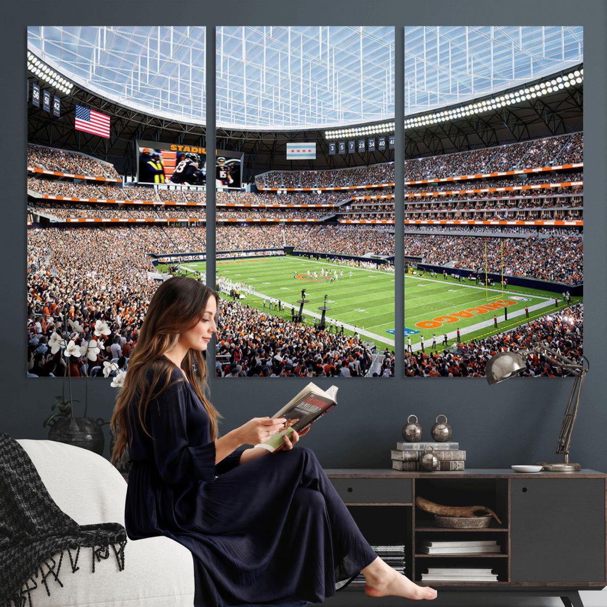 32530647-PAN-FL-20X10 - Chicago Bears Soldiers Field Wall Art Canvas Print, Framed and Ready to Hang