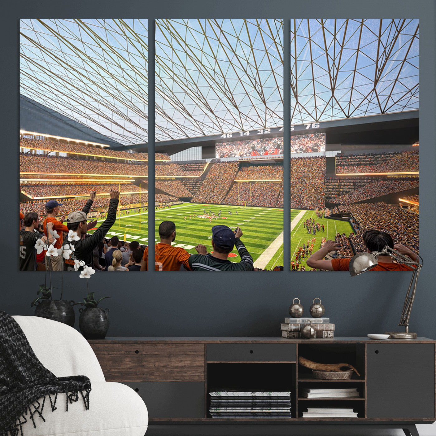 81960112-MGV-CV-36X24-Cleveland Browns Stadium Wall Art Canvas Print – Framed Football Artwork Featuring Cleveland Skyline and Browns Stadium, Perfect for Man Cave or Game Room Decor