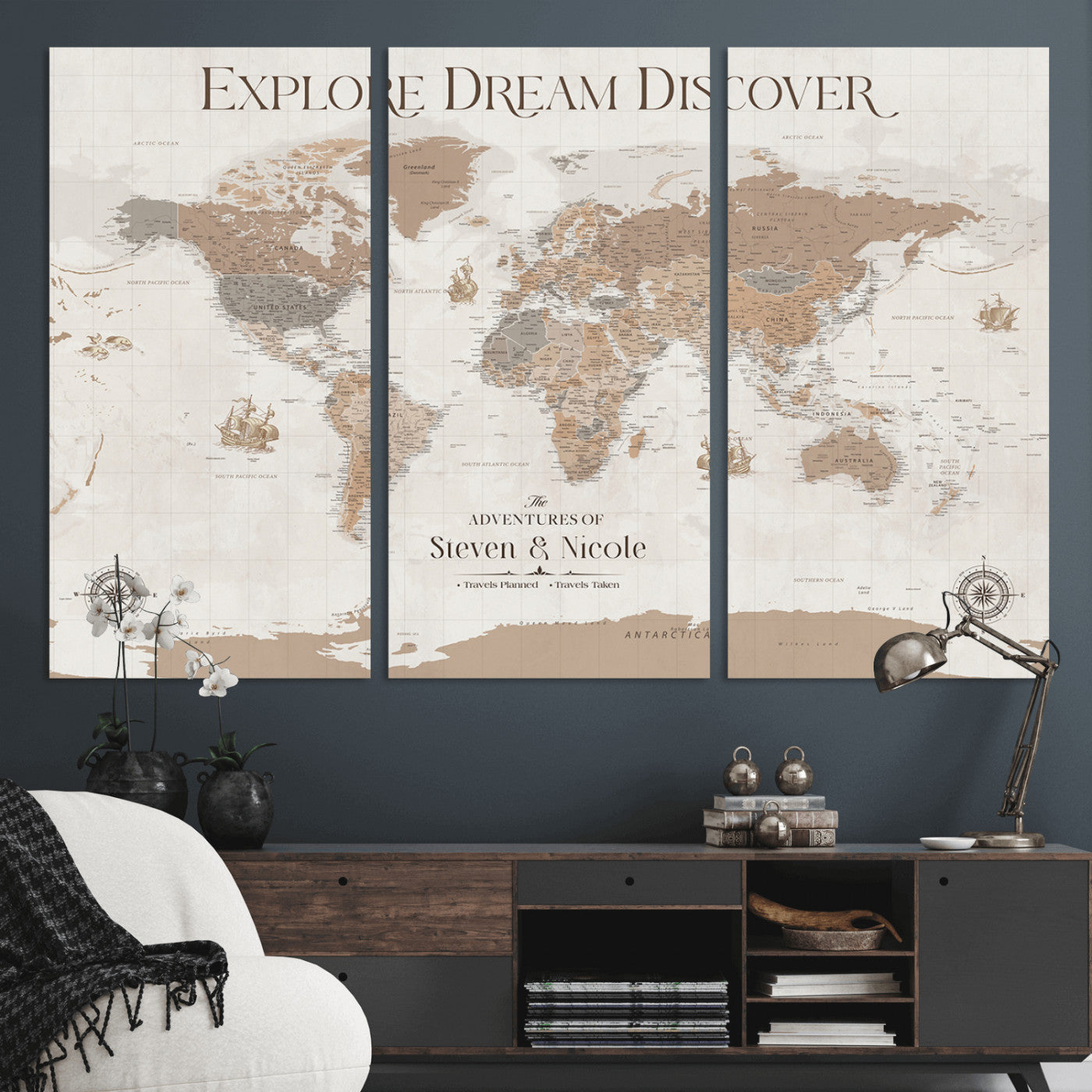 95738134-MGV-CV-36X24-Custom Push Pin World Map Wall Canvas Print – Personalized Travel Tracker with Pins – Framed Large Multi-Size Canvas for Home Office Decor
