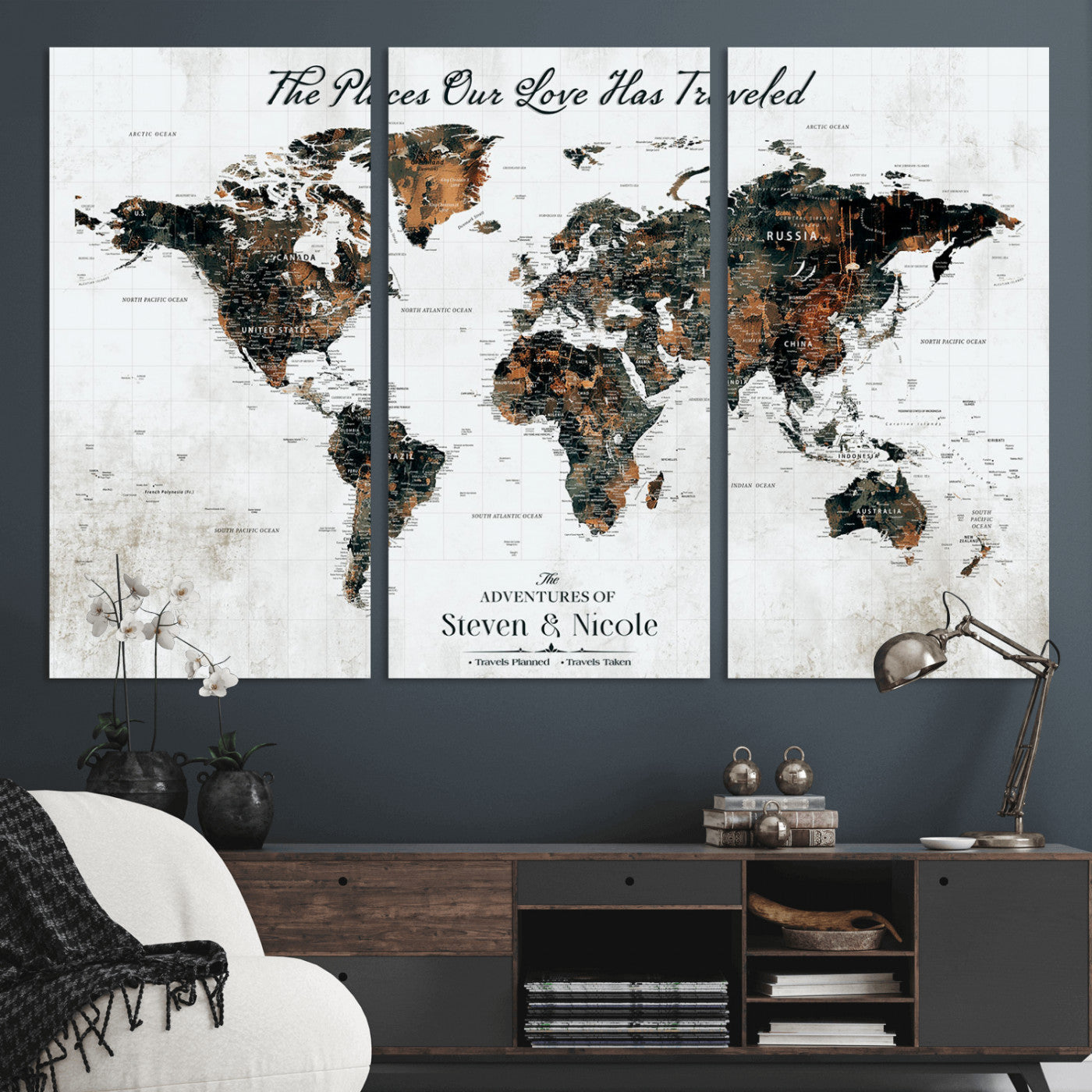 89231588-MGV-CV-36X24-World Travel Map with Pins – Framed Canvas Print to Track Adventures and Create a Visual Travel Journal, Ideal Wall Art for Home - H17