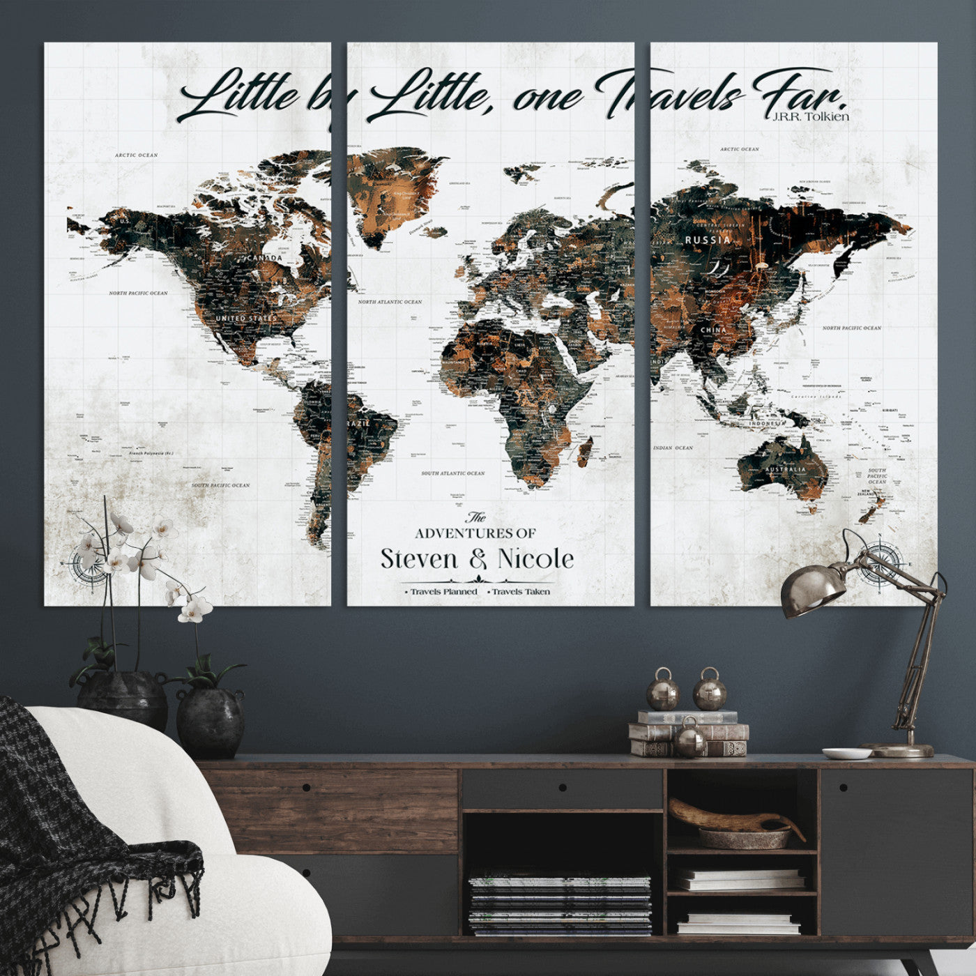 89231588-MGV-CV-36X24-Custom Push Pin World Map Wall Canvas Print – Personalized Travel Tracker with Pins – Framed Large Multi-Size Canvas for Home Office Decor