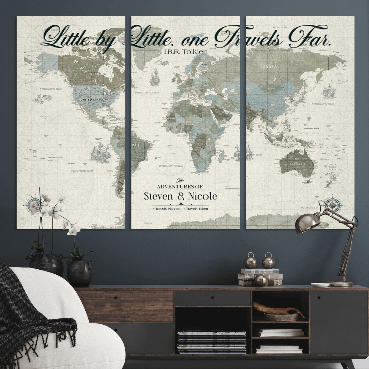 72081300-MGV-CV-36X24-Custom Push Pin World Map Wall Canvas Print – Personalized Travel Tracker with Pins – Framed Large Multi-Size Canvas for Home Office Decor