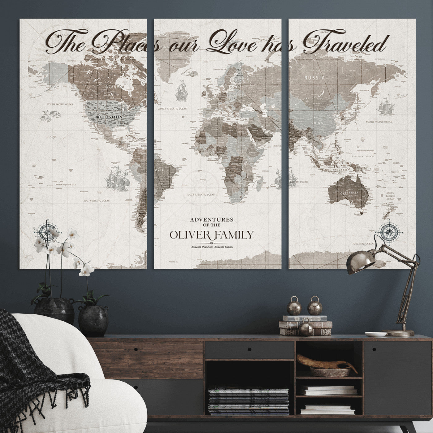 88245481-MGV-CV-36X24-Custom Push Pin World Map Wall Canvas Print – Personalized Travel Tracker with Pins – Framed Large Multi-Size Canvas for Home Office Decor