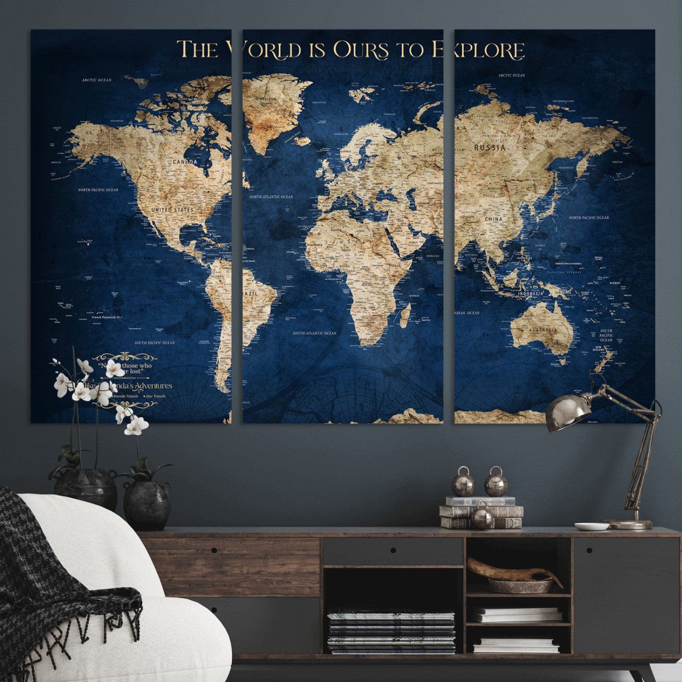 10181149-MGV-CV-36X24-Framed Push Pin World Travel Map – Canvas Wall Print of Where I’ve Been, Old-Style Adventure Map with Pins for Tracking Trips - H2-3