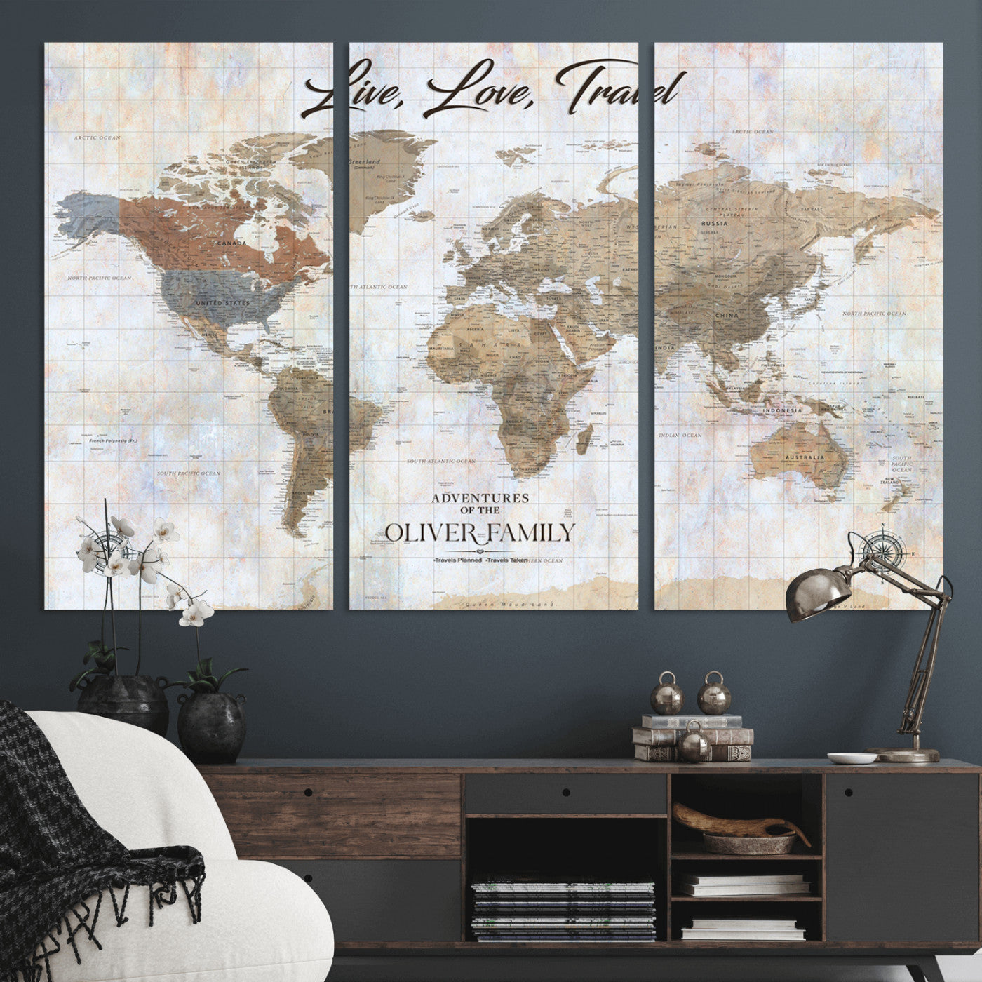 76256172-MGV-CV-36X24-Custom Push Pin World Map Wall Canvas Print – Personalized Travel Tracker with Pins – Framed Large Multi-Size Canvas for Home Office Decor