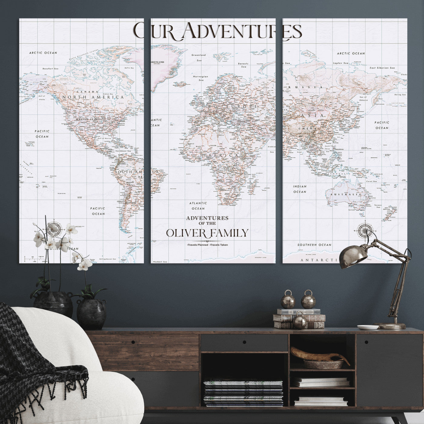 40041157-MGV-CV-36X24-Custom Push Pin World Map Wall Canvas Print – Personalized Travel Tracker with Pins – Framed Large Multi-Size Canvas for Home Office Decor