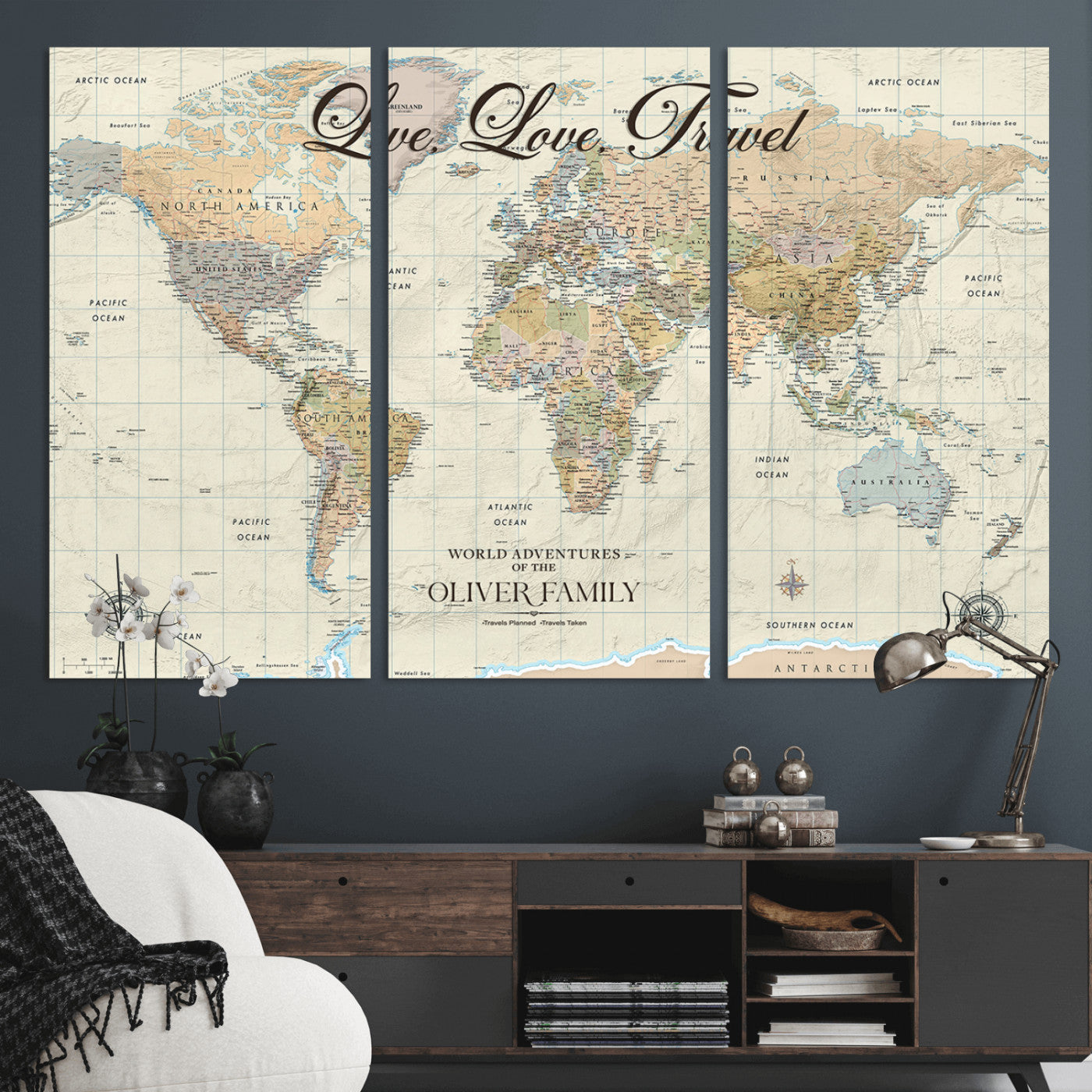 49563244-MGV-CV-36X24-Custom Push Pin World Map Wall Canvas Print – Personalized Travel Tracker with Pins – Framed Large Multi-Size Canvas for Home Office Decor