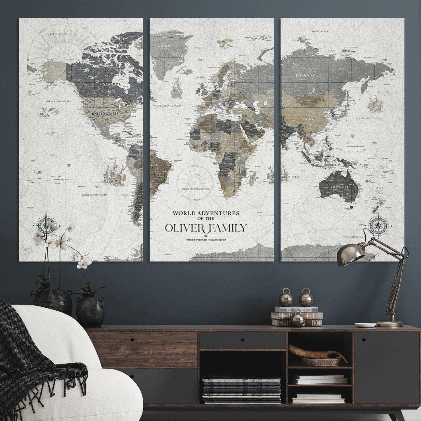 24596128-MGV-CV-36X24-Custom Push Pin World Map Wall Canvas Print – Personalized Travel Tracker with Pins – Framed Large Multi-Size Canvas for Home Office Decor